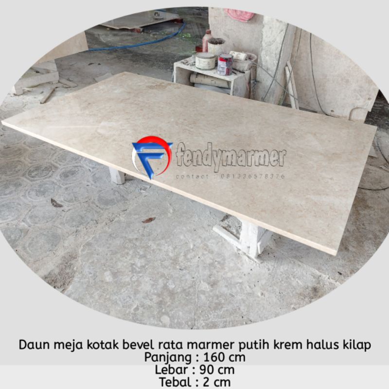 Top table/daun meja kotak marmer putih super halus dan glossy 160x90