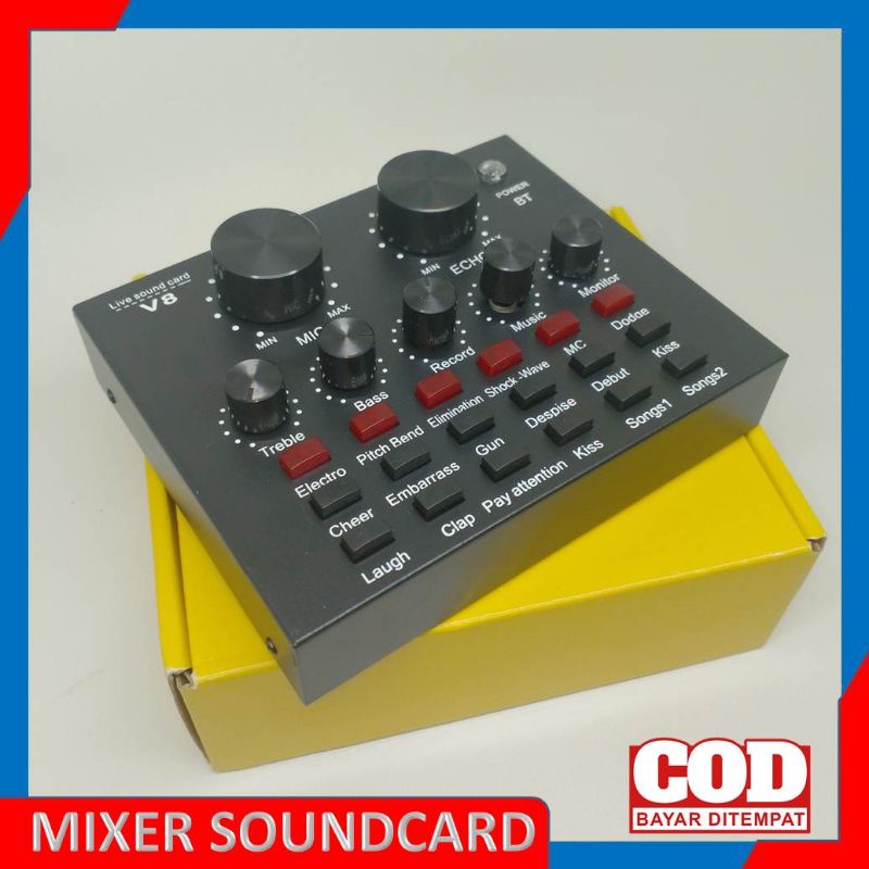 MIXER AUDIO MINI SOUNDCARD V8 BLUETOOTH FULL EFFECT RECORDING &amp; LIVE STREAMING