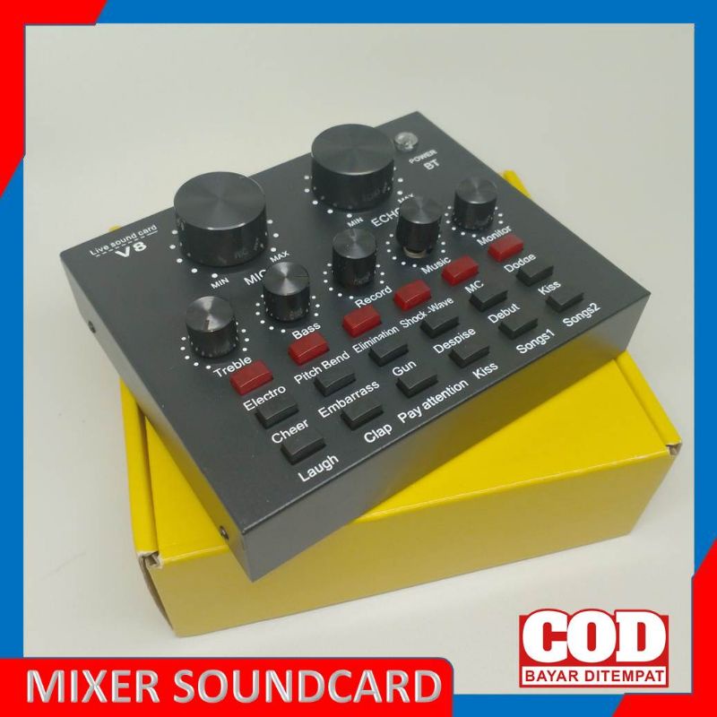 MIXER AUDIO MINI SOUNDCARD V8 BLUETOOTH FULL EFFECT RECORDING & LIVE STREAMING