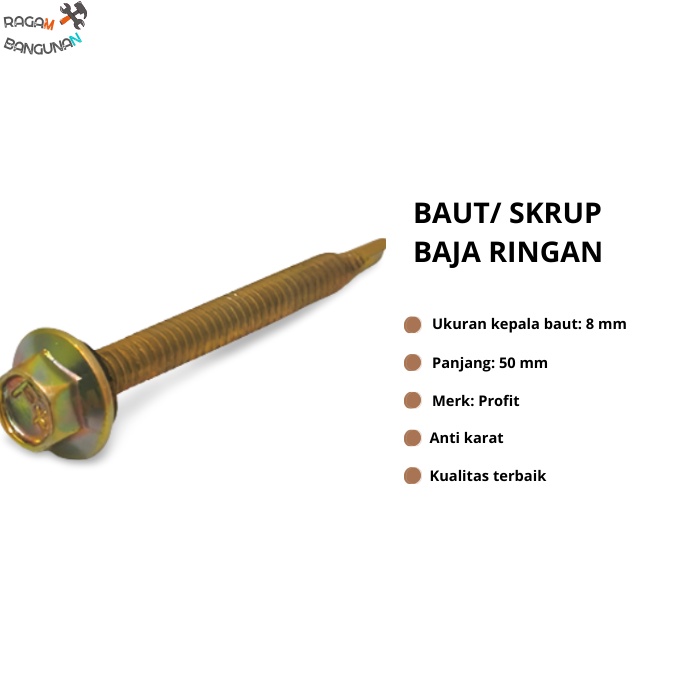 Profit Baut Sekrup Baja Ringan 12x50 per Pcs