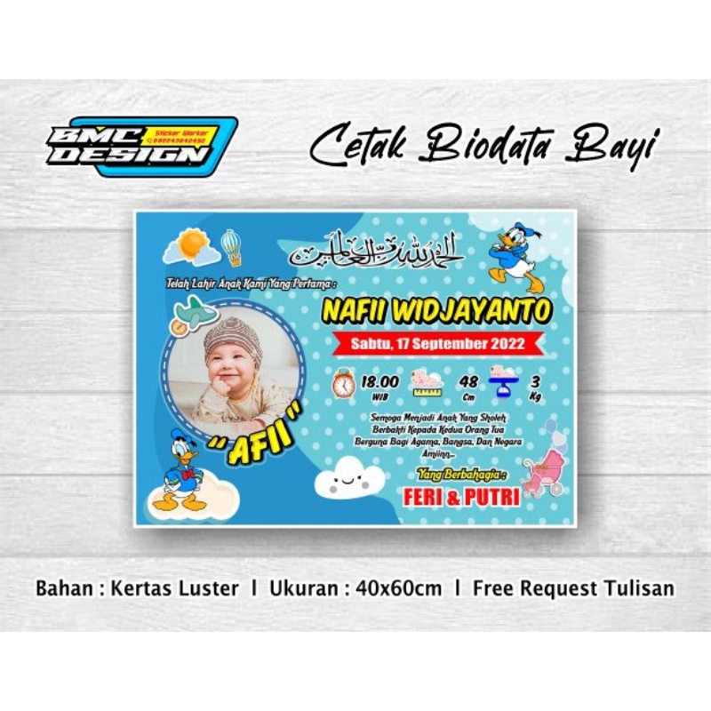 cetak biodata bayi / cetak nama bayi / cetak banner kelahiran