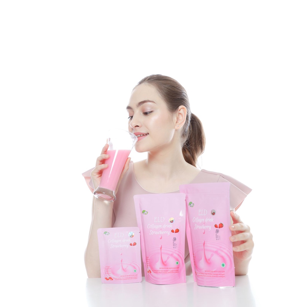 (250gr) ELD Collagen Drink Minuman Rasa Strawberry Pemutih dan Pelangsing dalam 1 Kemasan