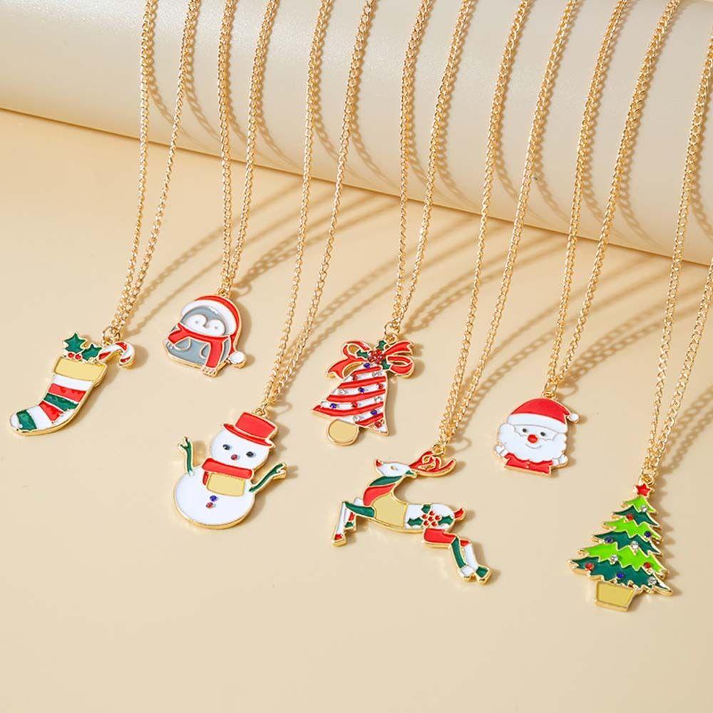 NEEDWAY Needway Kalung Natal Hadiah Natal Elk Santa Claus Merry Christmas Clavicle Necklace