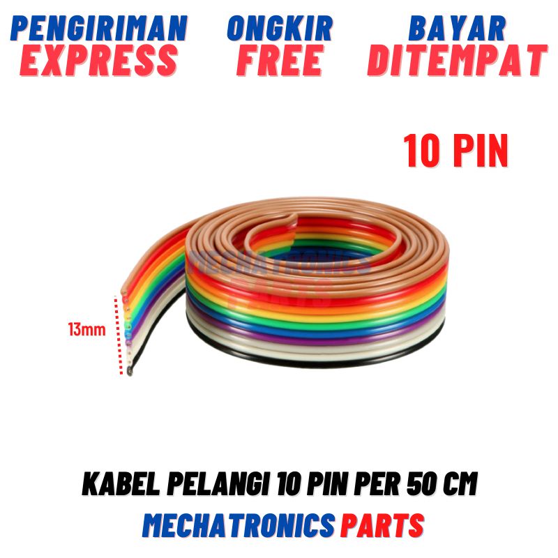 KABEL PELANGI 10 PIN 50CM RAINBOW CABLE  RIBBON DUPONT IDC