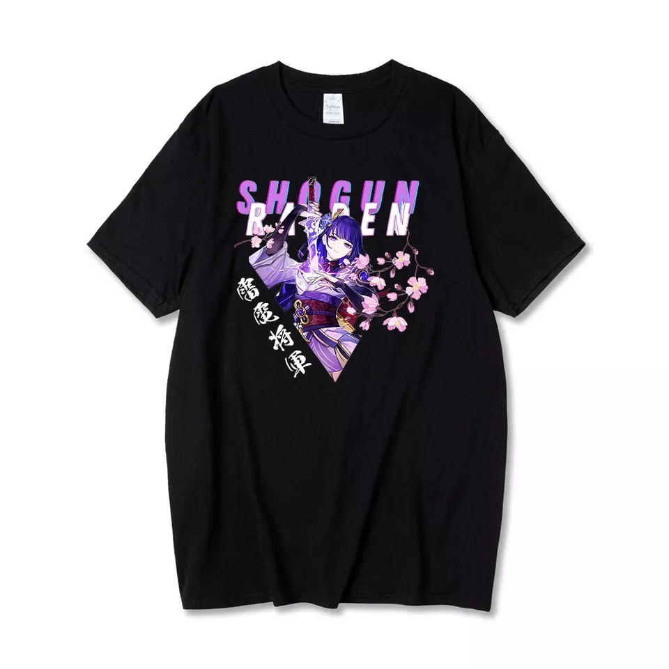 Kaos Raiden Shogun Anime Genshin Impact Manga t Shirt unisex Anak Dan Dewasa