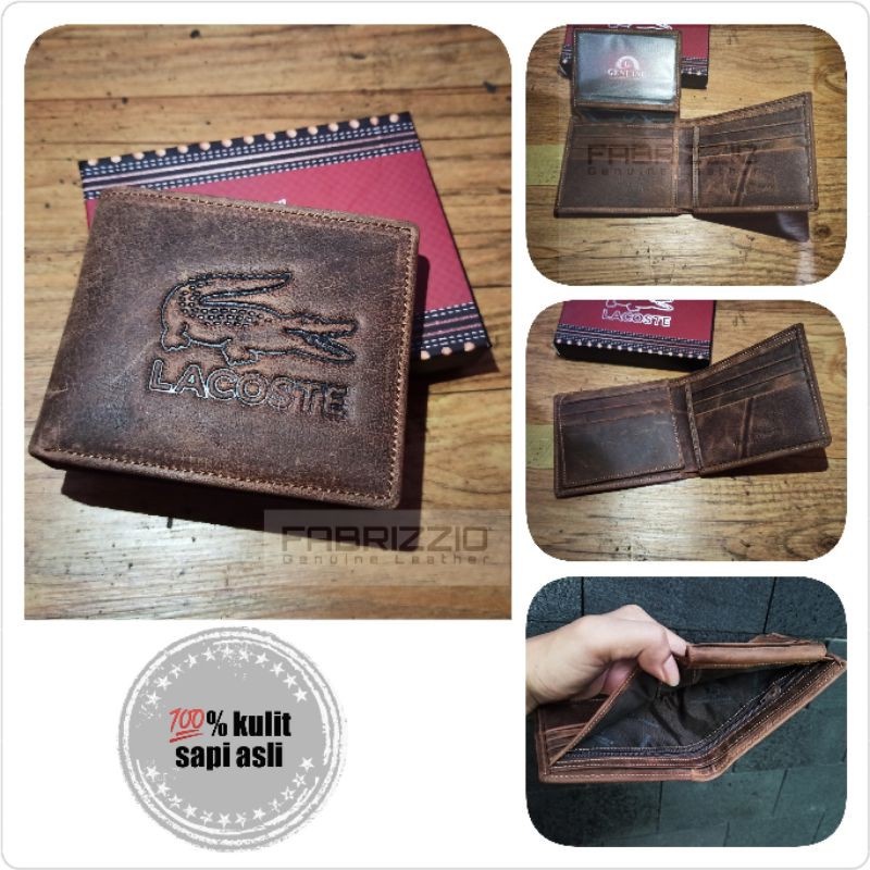 dompet kulit asli Lacoste coklat