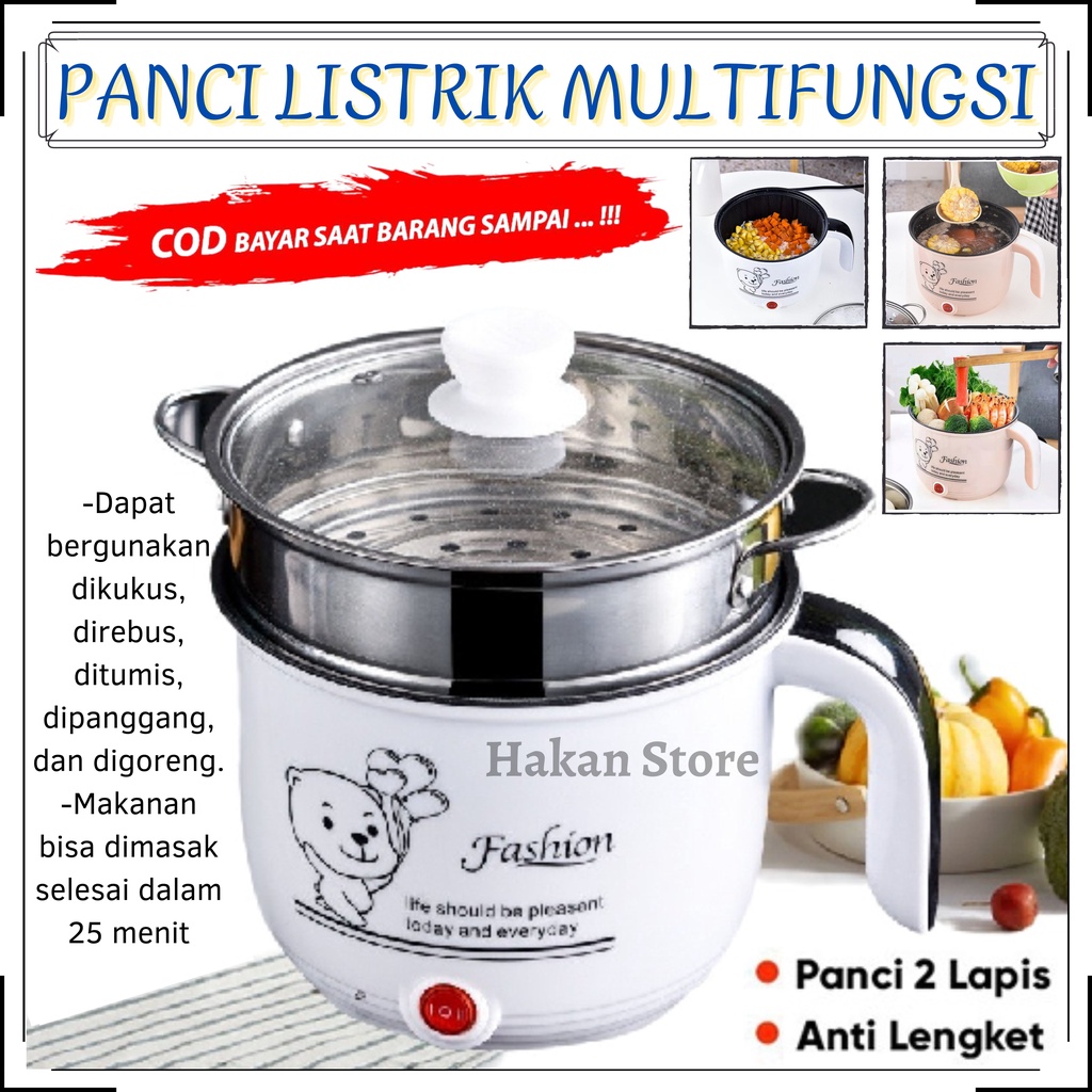 Panci Listrik Kukus Multifungsi 1.8 Liter | Panci Listrik Serbaguna Multifungsi 1.8L- Electric Cooker Pot Electric dry-fire | multifunction pot 18cm fashion bear | Panci Listrik AntiLengket | FMS