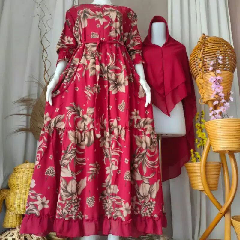 GAMIS  SET HIJAB MOTIF BELINDASET SYAR'I  jumbo MONALIS