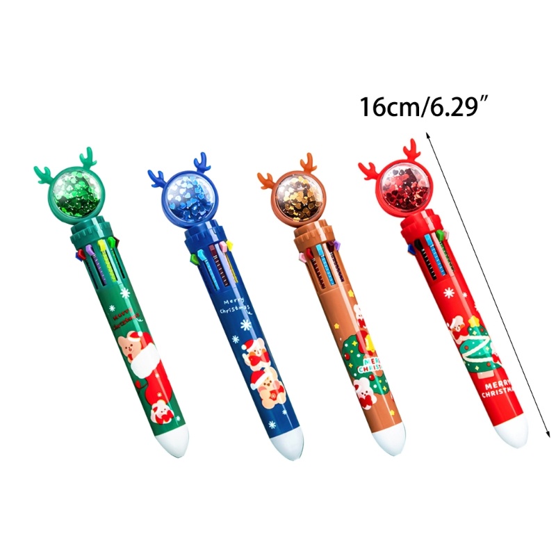 Zzz 10in1 Pulpen Retractable 10 Warna Motif Rusa Natal