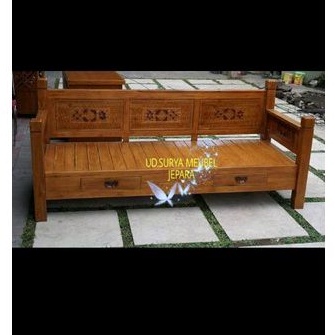 Kursi panjang bale bale bangku lincak kursi tamu daybed resban motif ukir kayu jati