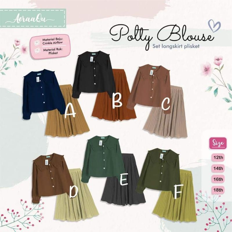 SETELAN ROK ANAK REMAJA TERBARU POLTY BLOUSE AEERAQU ATASAN RAYON ROK PLISKET