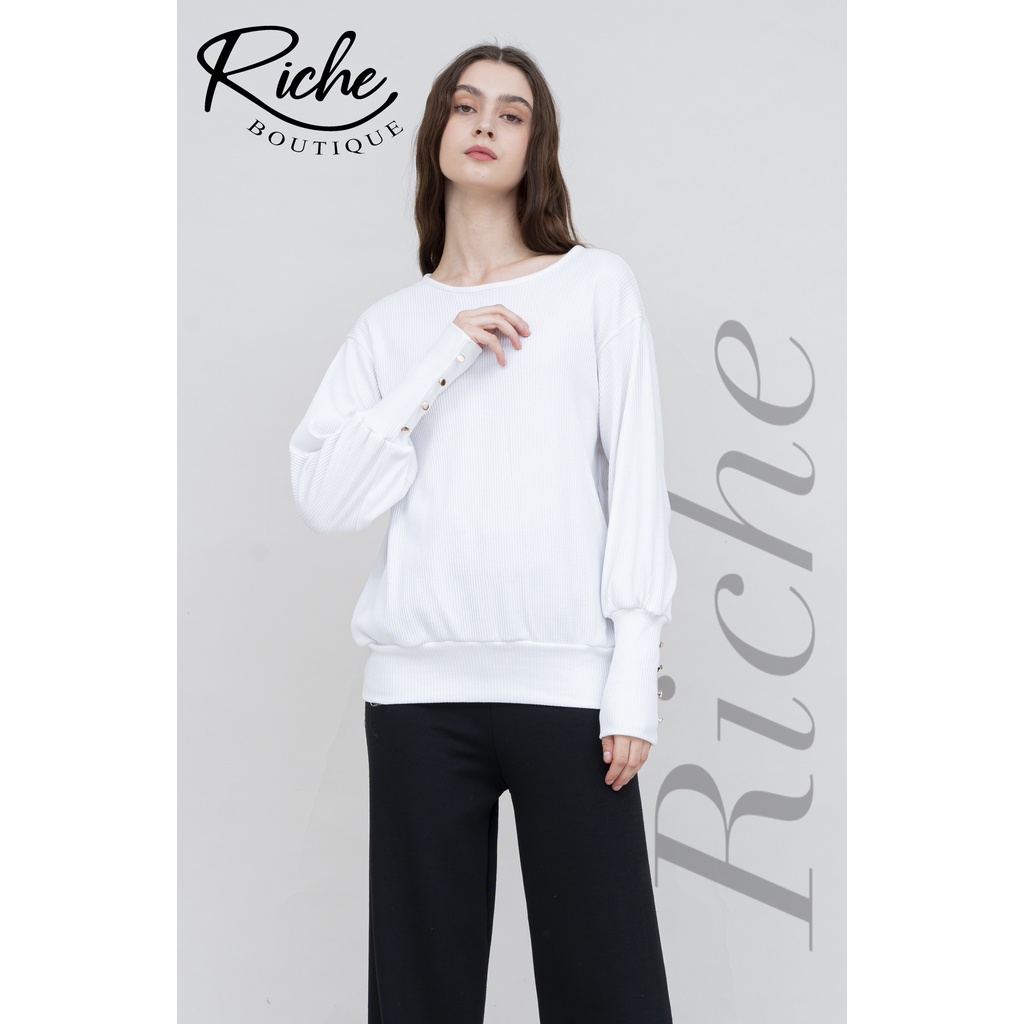 RICHE - blouse crewneck lengan balon manset panjang korean styls/ atasan wanita daily / original/murah nyerap ketingat kaos/auter OOTD hijab terbaru