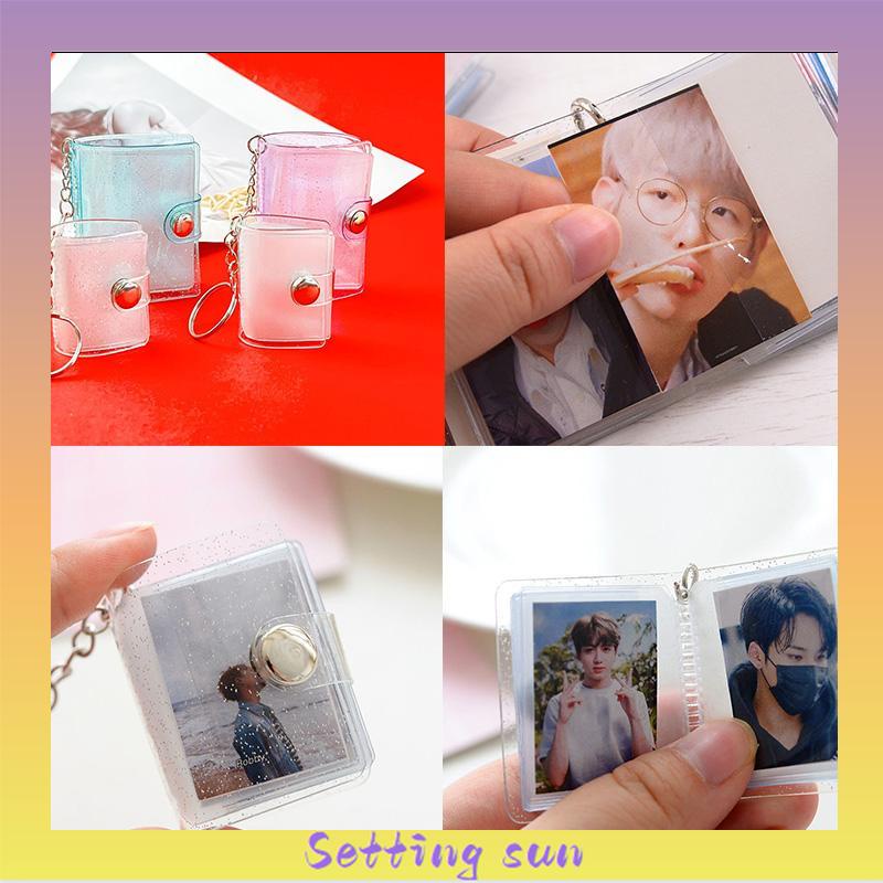 1 &amp; 2 Inch Mini Photo Album 16 Pockets KeyRing Key Ring Shiny Transparent Foto Binder Kecil Card Holder Keychain Gantungan Kunci Jelly Color KPOP Koleksi Ganci pacar memory kenangan hadiah potret  TN