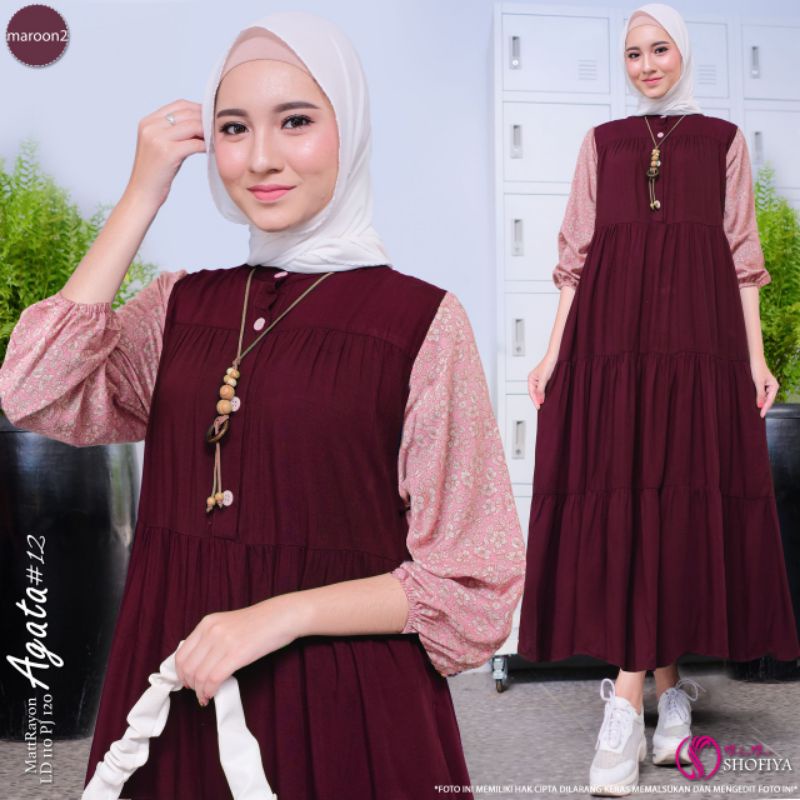 NEW AGATA//ZERO//RAIHANA//REYNA MIDI DRESS GAMIS MUSLIM POLOS MIX MOTIF ORIGINAL BY GGS SHOFIYA