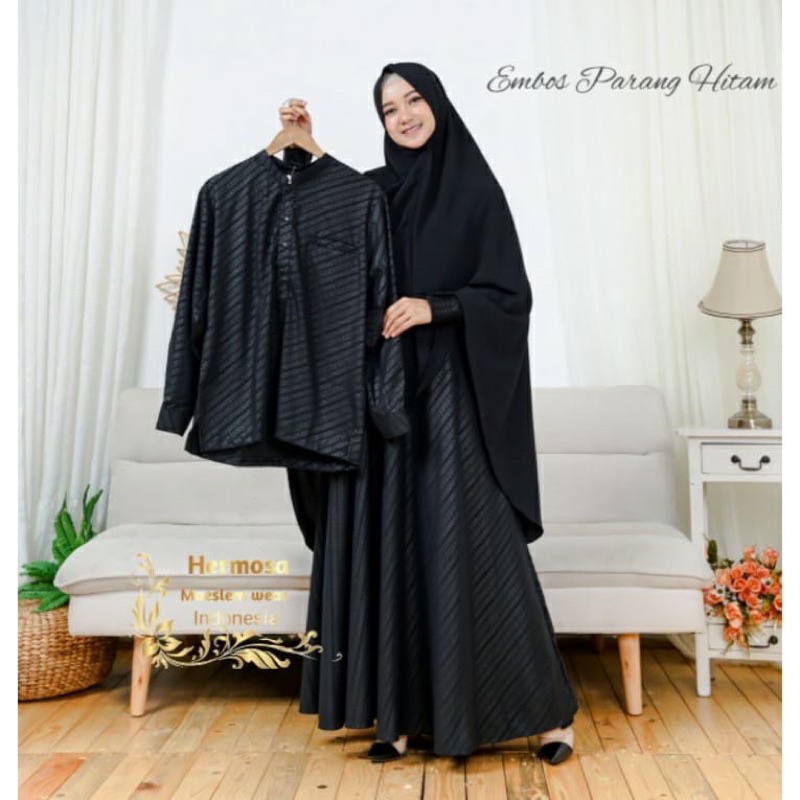 GAMIS EMBOS HERMOSA ORIGINAL Motif Parang Hitam Wolfis Premium Khimar Koko Gamis - Gamis Hermosa