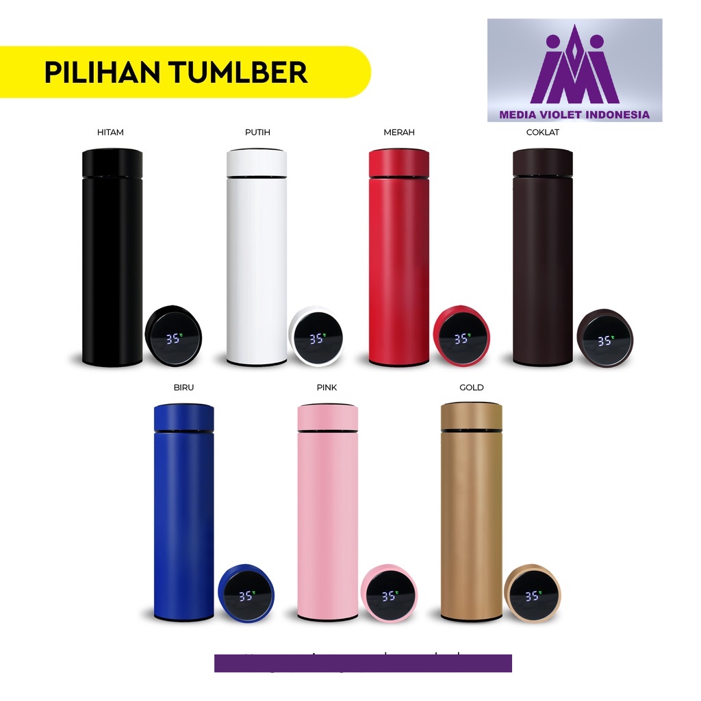 Tumbler Sakura Smart LED Print Custom / Termos Botol Minum Souvenir Cetak UV Nama Logo Tulisan Foto 