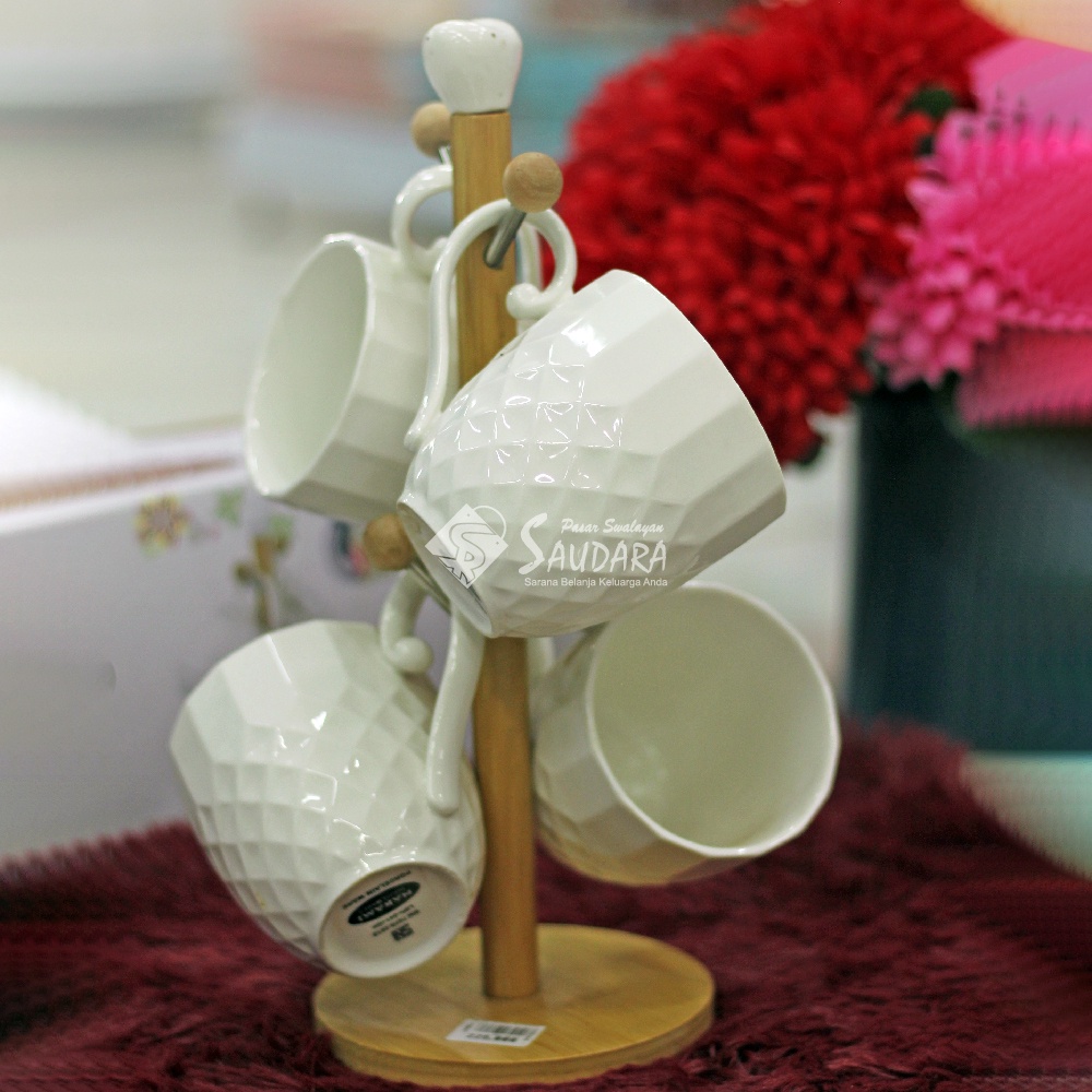 Nakami Tea Set - Kopi Set Cangkir Lepek Cup Saucer - Tea Pot  4 Cups Textured Ceramic With Cangkir T