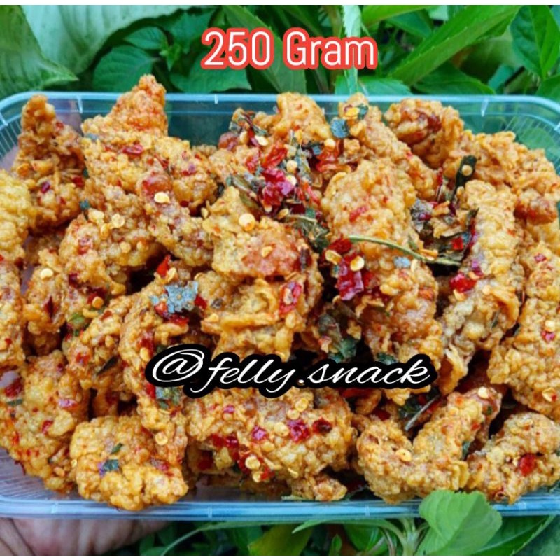 

keripik kulit/kulit ayam crispy bumbu Basah daun jeruk netto 250