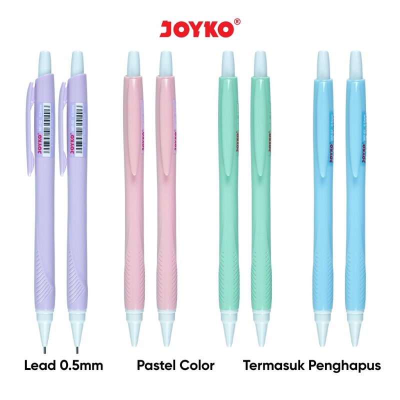 

MECHANICAL PENCIL JOYKO MP-52 0.5 mm PASTEL COLOR | PENSIL MEKANIK JOYKO WARNA PASTEL | PENSIL ISI ULANG | PENSIL ISIAN