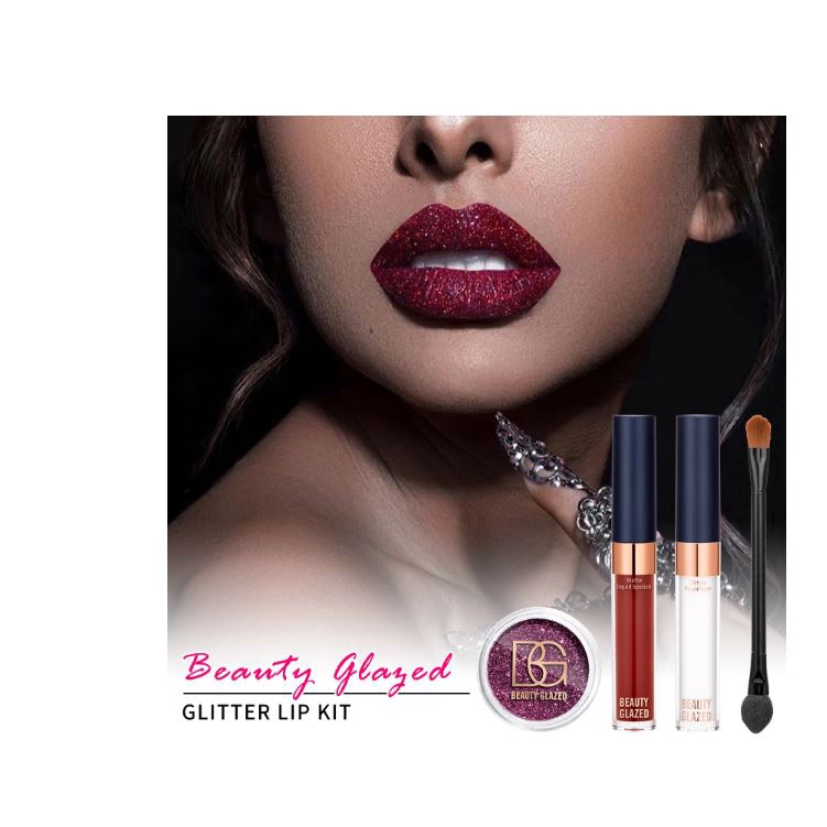 (READY&amp;ORI) Beauty Glazed Glitter With Matte Liquid Lipstick Powder And Brush Lip Kit B106 B 106