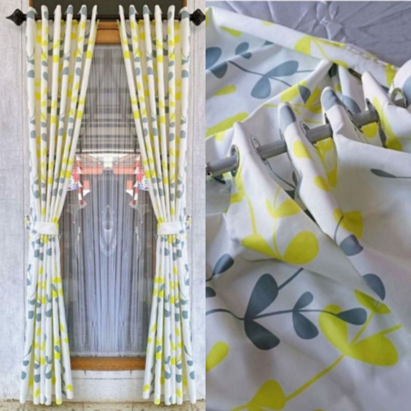 Gorden jendela pintu motif bunga teratai hijau merah gorden minimalis gorden tirai gorden