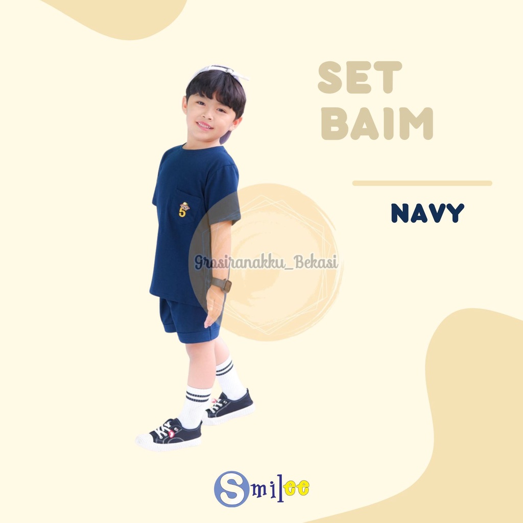 Setelan Anak Unisex Baim Smilee Warna Navy Size 1-5 Tahun