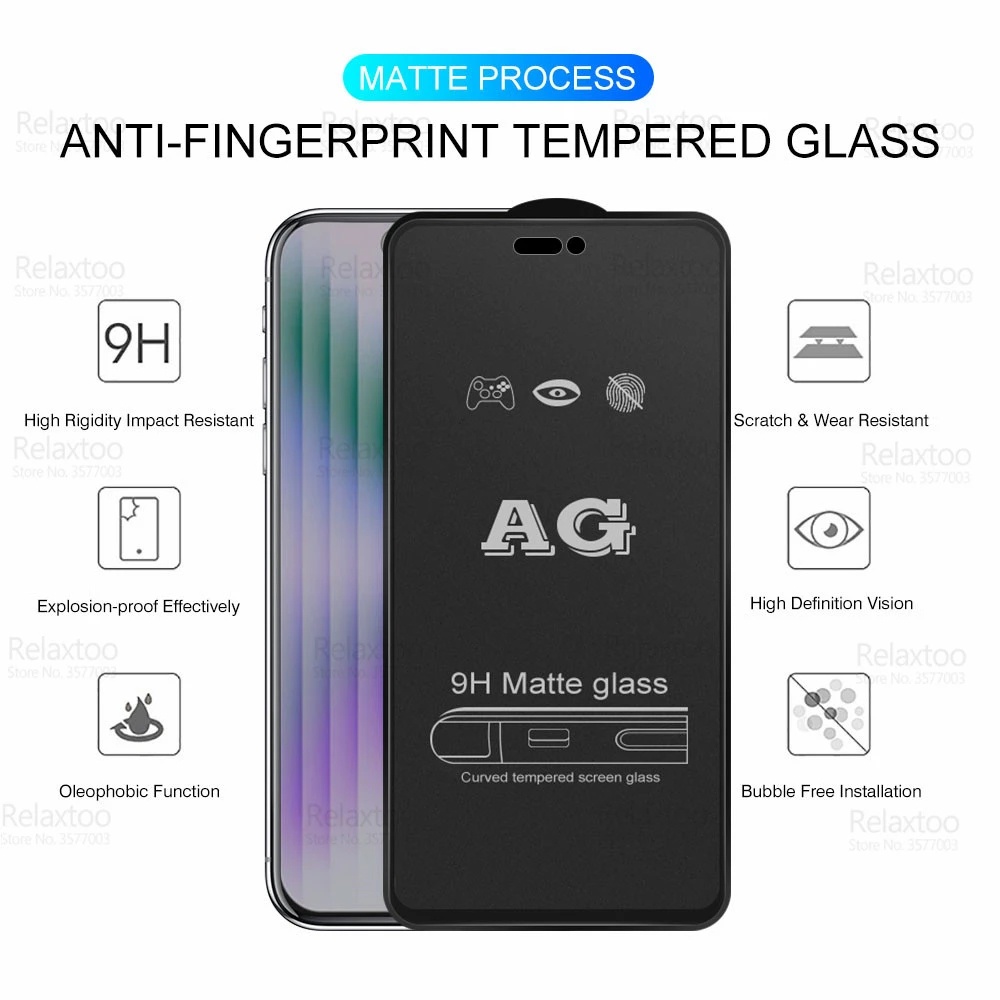 Ag Pelindung Layar Tempered Glass Matte anti Gores / Jatuh Untuk iPhone 14 Pro Max 14 Plus 11 13 Pro Max 12 Pro Max XR XS X 6 7 8 Plus