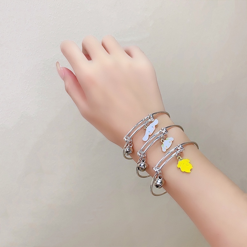 Gelang Tangan Silver Elastis Adjustable Motif Kartun Lucu Untuk Wanita