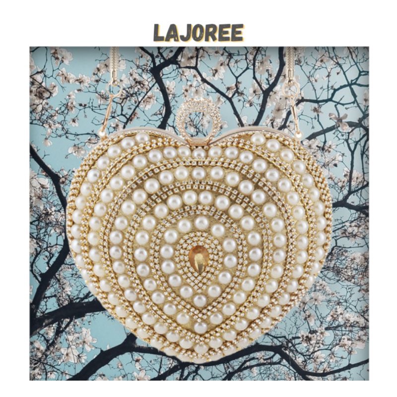 LAJOREE Love Clutch Tas Pesta Mewah Wanita Bentuk Hati Love Cantik Mutiara Clutchbag