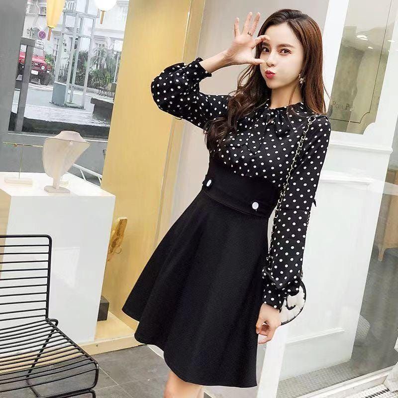 Midi dress/ Tunik wanita polkadot Premium Import
