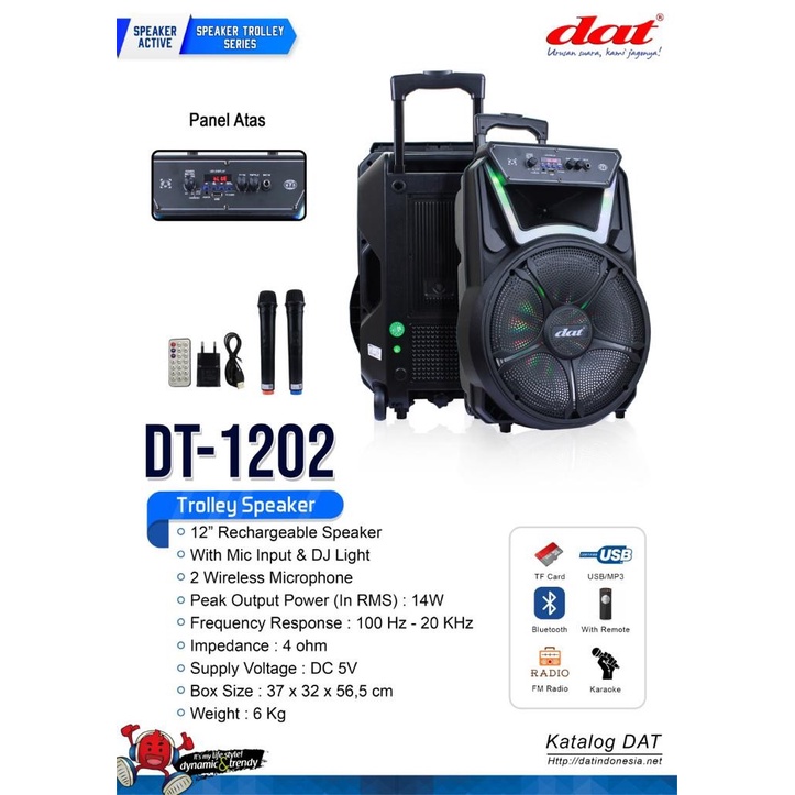 SPEAKER SEPIKER AKTIF 12 INCH DAT DT 1202 PORTABLE BLUETOOTH ORIGINAL