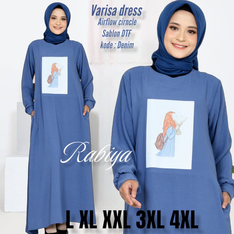 Gamis Terbaru 2023 Lebaran Wanita Varissa Dress Aplikasi Sablon  Dtf Size Jumbo Ukuran L XL XXL 3XL 4XL Ld 140 Bahan Crincle Airflow Adem