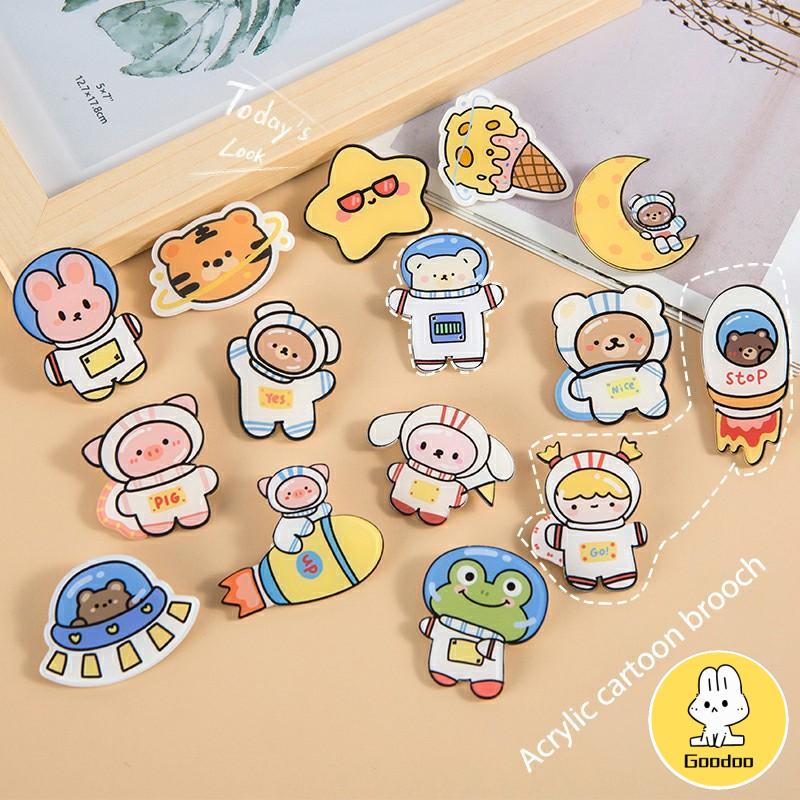 25 Tpyes Bros Akrilik Kartun Astronot Lucu Kreatif Gadis Aksesoris Tas Pakaian Liontin Pin Lencana Bros Korea -Doo