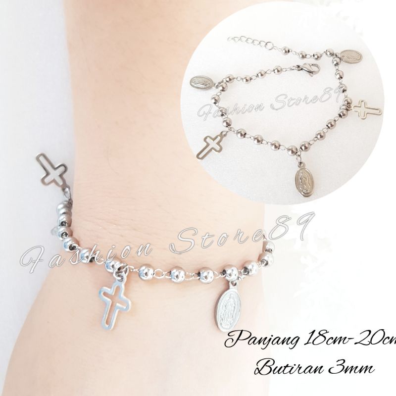 Gelang Rosario Bunda Maria Titanium Fashion Wanita Gelang Jurai  Premium Antikarat