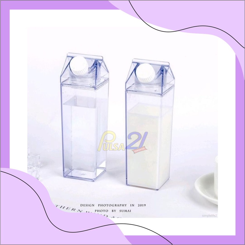 Botol minum bentuk kotak susu transparan unik Milk Box Bottle botol estetik minimalis botol kulkas