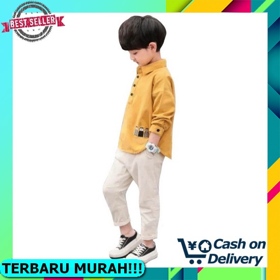 Setelan Baju Anak Laki Laki Dan Perempuan Import Korean Terkini Usia 1-5 Tahun Motif Strip Kotak Pol