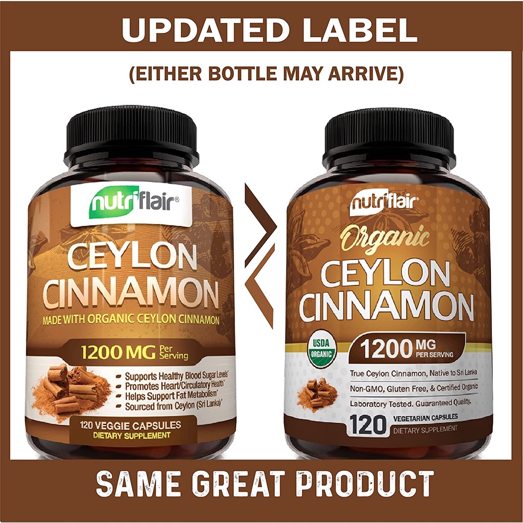 NutriFlair Ceylon Cinnamon 1200mg for Blood Sugar Diabetes Darah Tinggi - 120 Veggie Caps