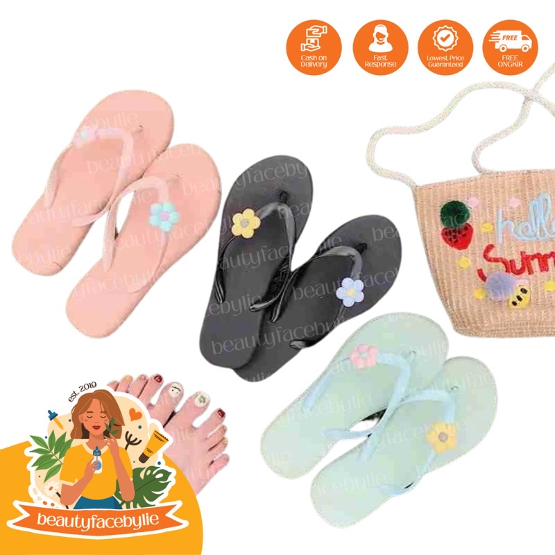 Sandal Jepit Wanita Polos Motif Bunga