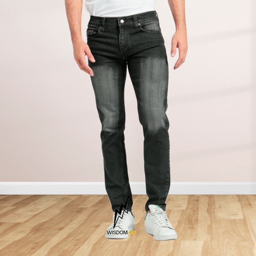 Wisdom - Celana Jeans Washed Voltage Slimfit Full Denim Elastic - Jeans panjang Pria