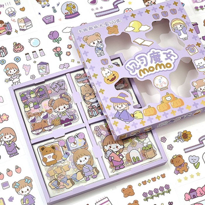 

100 Lembar Stiker Motif Kartun Korea Lucu Anti Air Dekorasi DIY - MOMO PURPLE