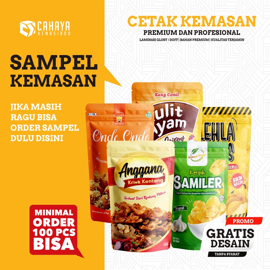 Jual Sampel Cetak Kemasan Standing Pouch Full Printing Custom Desain