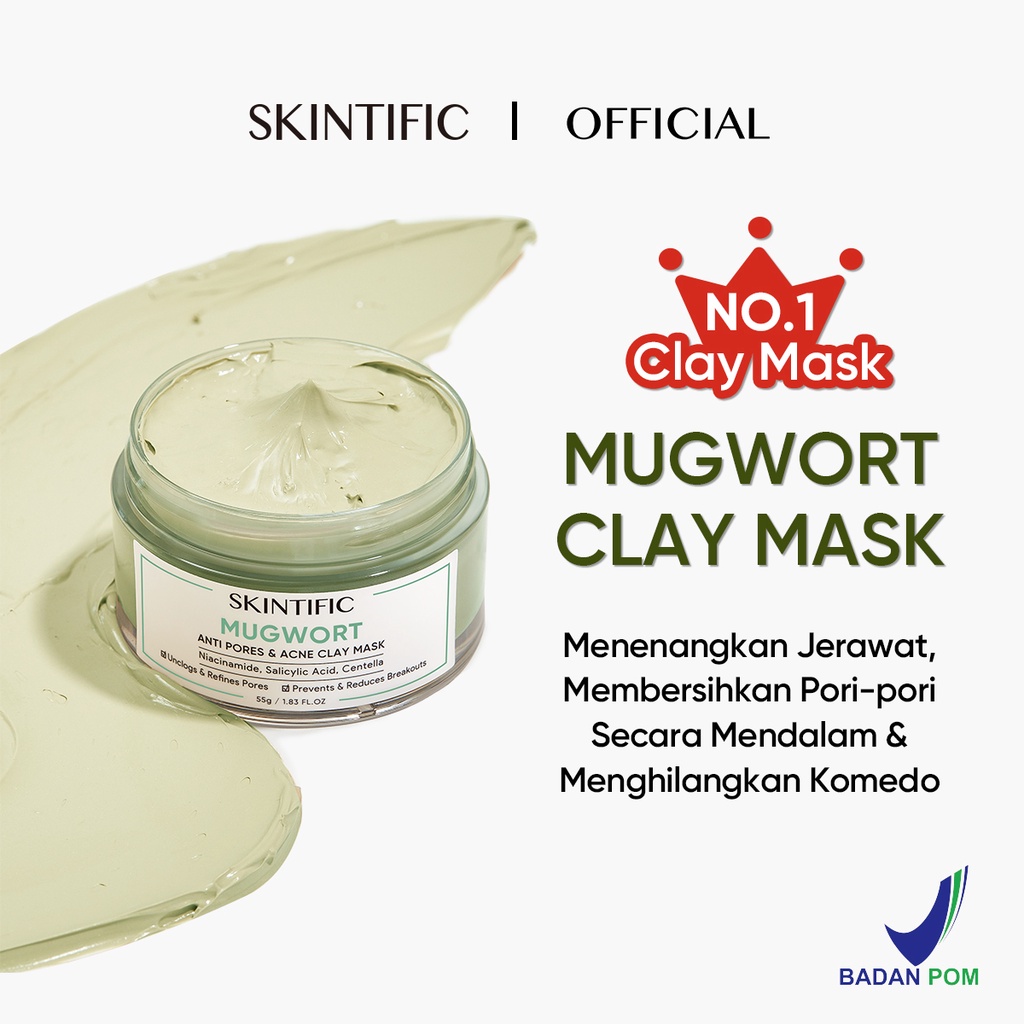 【Pre Order】SKINTIFIC - Mugwort Mask Anti Pores & Acne Clay Mask 55g Pore Clarifying Mud Mask Wash Off Pack Masker Wajah Facial Mask【BPOM】