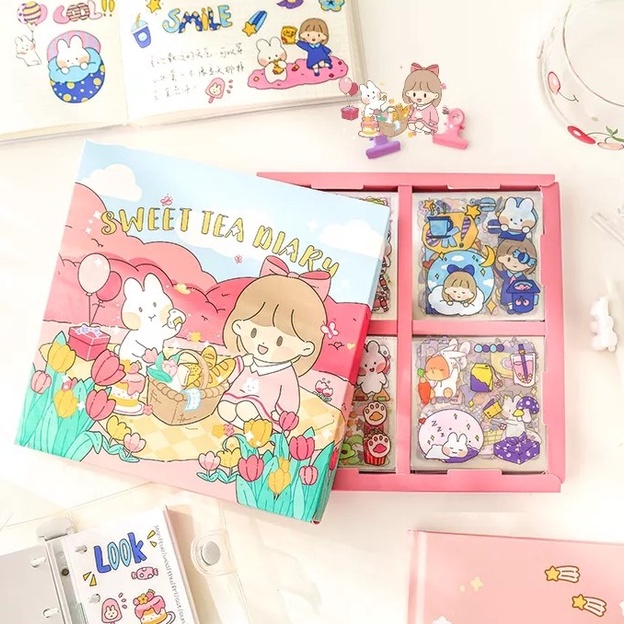 100 Lembar MOMO Stiker Waterproof Sticker Tumblr Lucu Kartun Korea Dekorasi Hiasan Scrapbook DIY