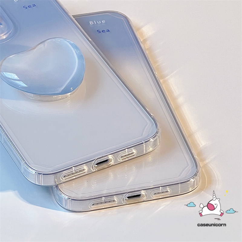Casing Redmi A1 10 10A 9 9A 9T 10 10C 9C Note 11 9 8 9s 9pro 10 10s 11s 11pro 10pro Max POCO X3 F4 M3 Soft Case Gradasi Biru Dengan Bracket Stand Dudukan Cincin Love Heart Lucu