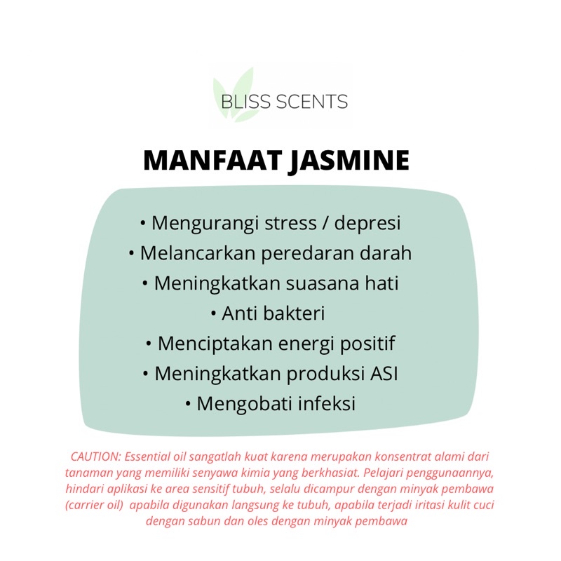 BLISS SCENTS Jasmine / Bunga Melati Essential Oil Aromatherapy 100% Murni Therapeutic Grade Aromaterapi