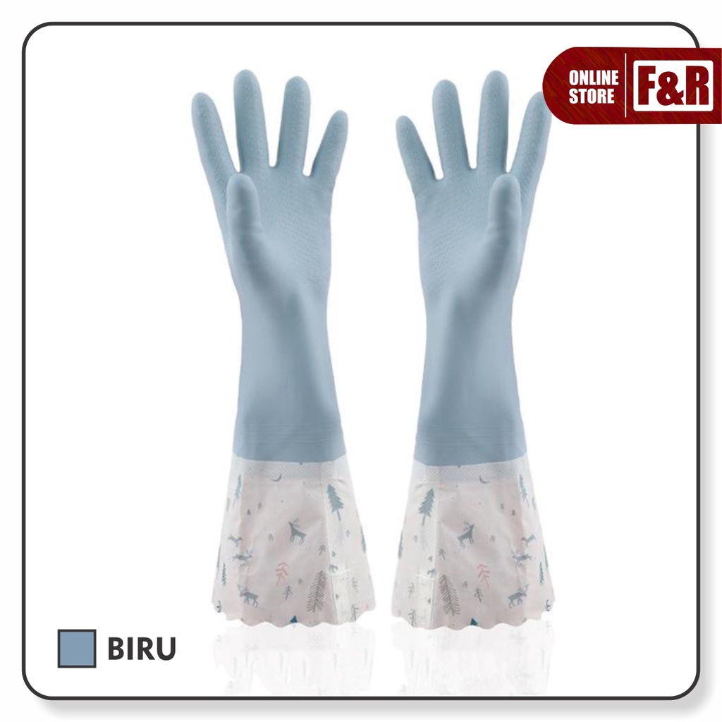 Sarung Tangan Karet Cuci Piring Baju Panjang Lateks Anti Air Tebal Rubber Gloves Latex Waterproof