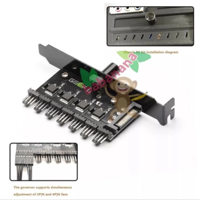 Splitter fan 4 pin pwm 7 way with sata slot pci 4 pin fan case knob