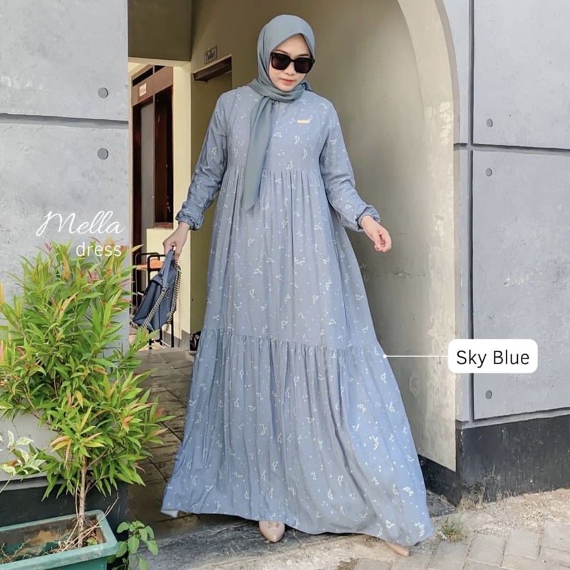 DYN -  Basic Mella Dress - Gamis Wanita Rayon Premium Busui Friendly-Sky blue