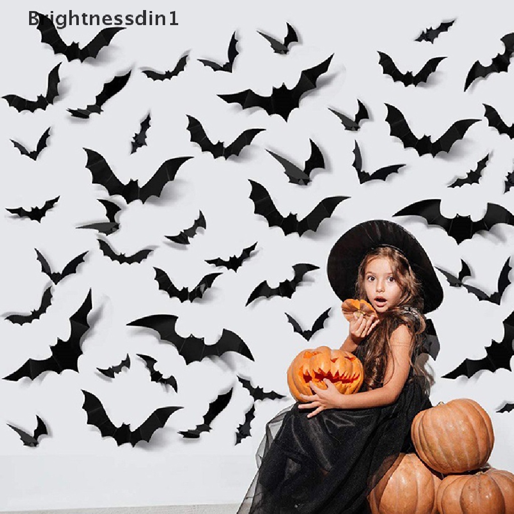 28pcs Stiker Dinding Desain Kelelawar 3D Warna Hitam Bahan PVC Untuk Dekorasi Halloween