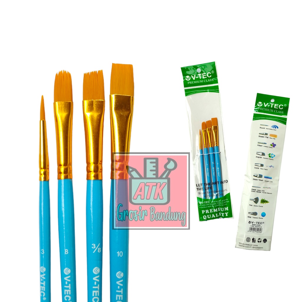 

V-Tec Brush Bahan Nilon A0270 Set 4 / Vtec Kuas Bahan Nilon Flat & Round / Kuas Lukis – Set4 SHAGB